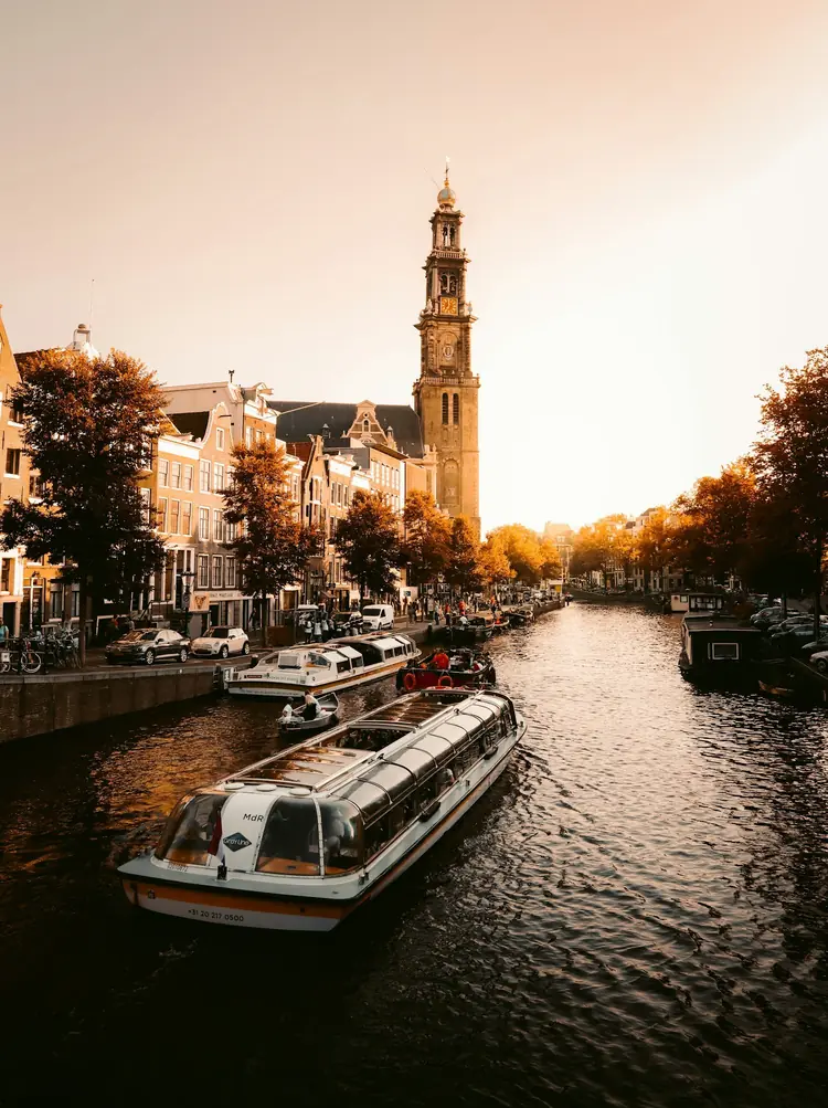 Amsterdam canal at sunset